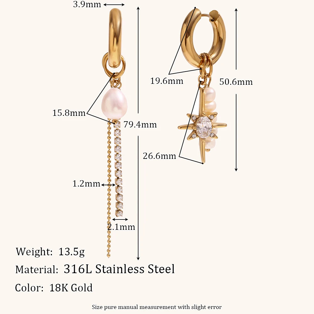 Asymmetric Diamond & Pearl Charm Hoop Earrings