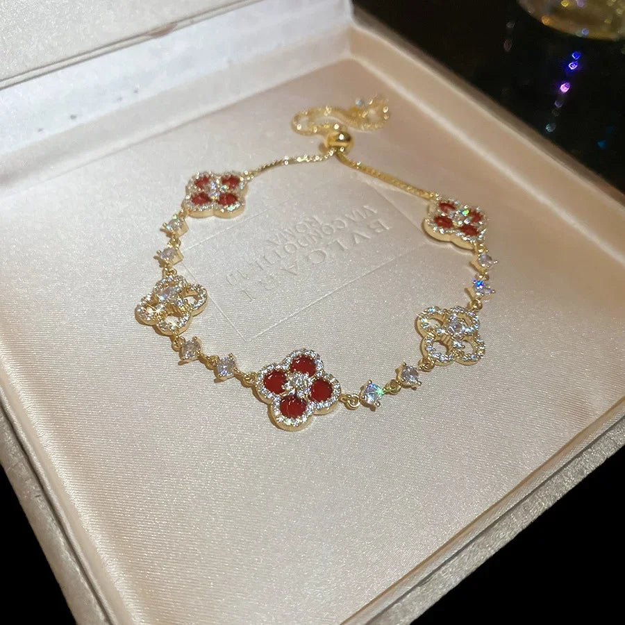 Pink Four-Leaf Clover Bracelet