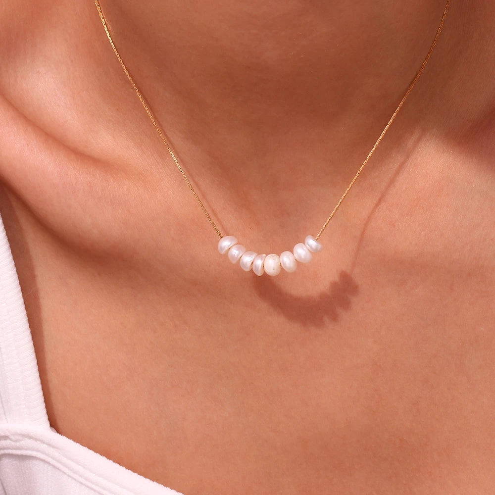 Natural Pearl Beaded Thin Chain Necklace