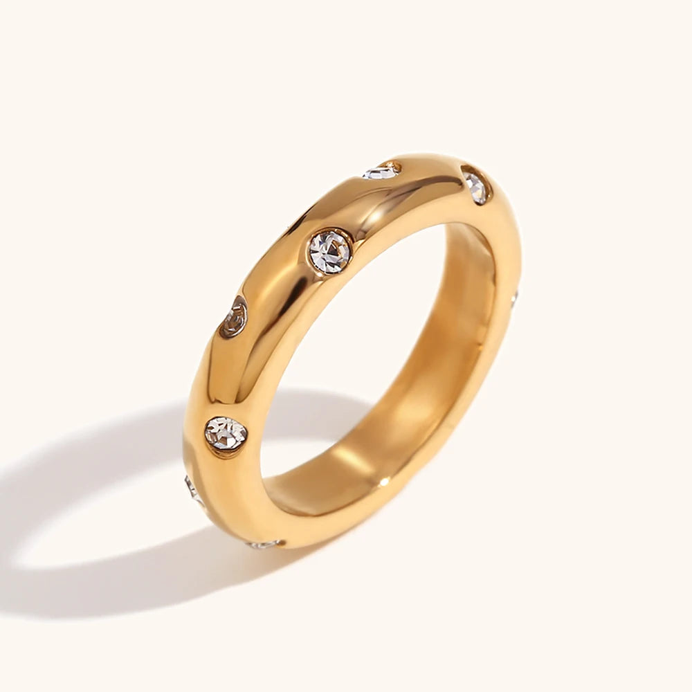 18K Gold Cubic Zirconia Stainless Steel Ring