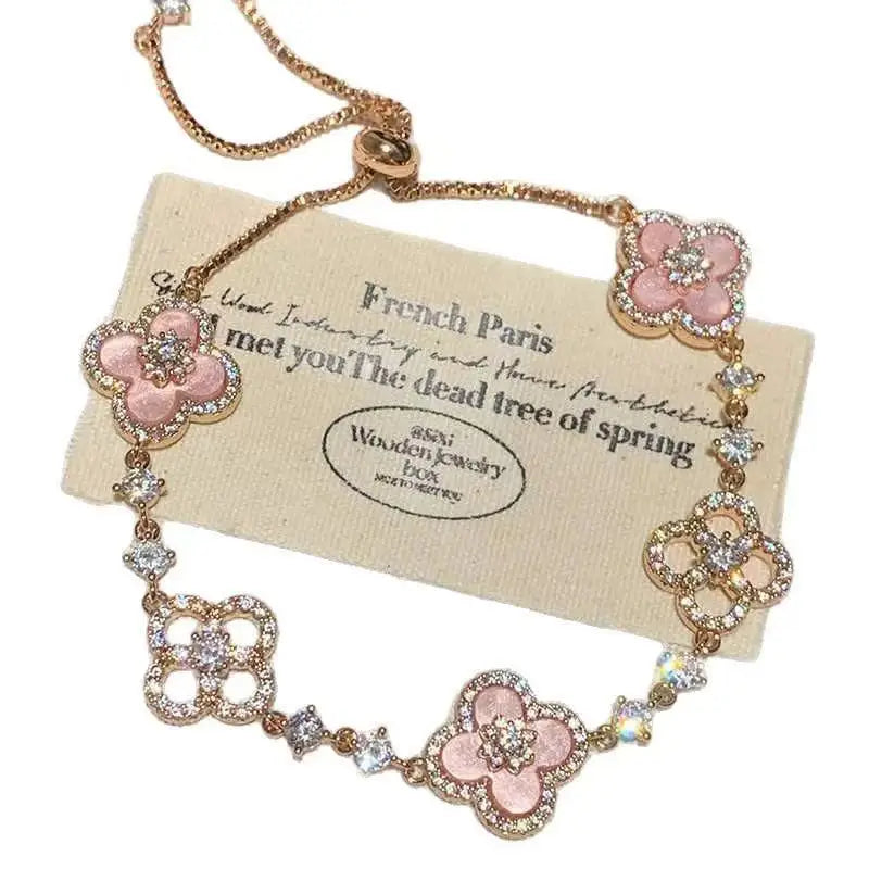 Pink Four-Leaf Clover Bracelet