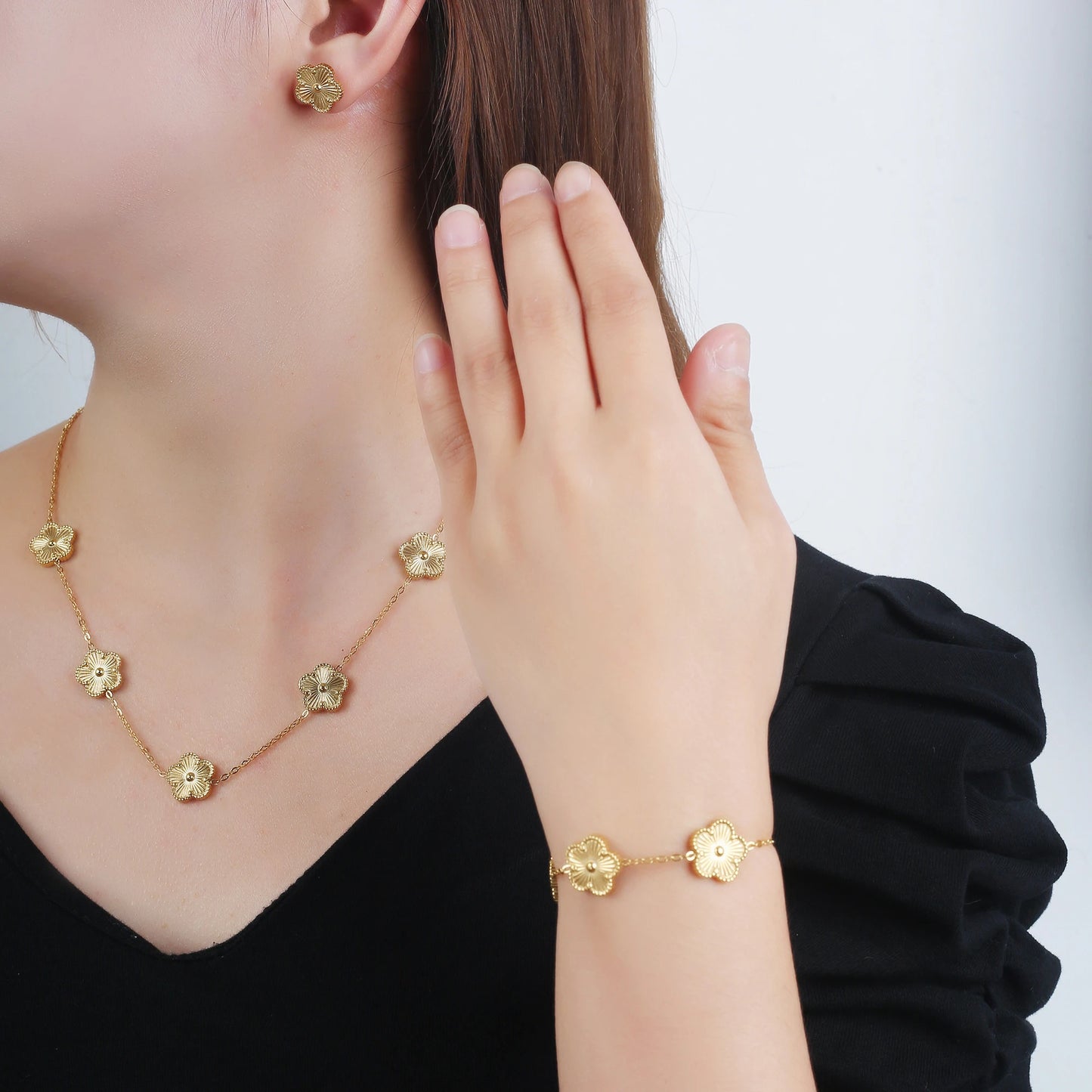 Adjustable Five-Leaf Clover Bracelet