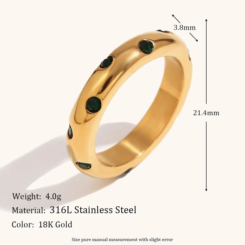 18K Gold Cubic Zirconia Stainless Steel Ring