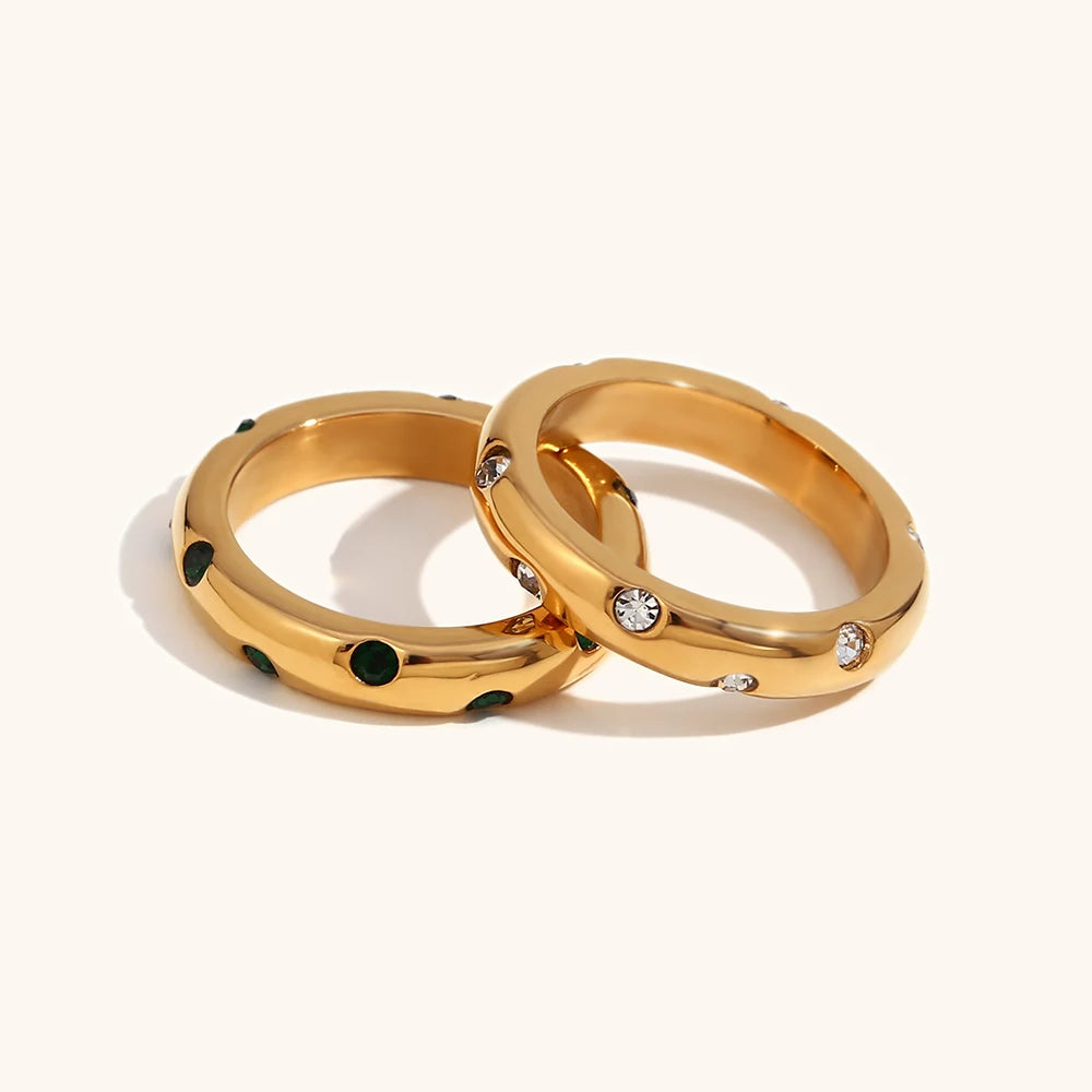 18K Gold Cubic Zirconia Stainless Steel Ring