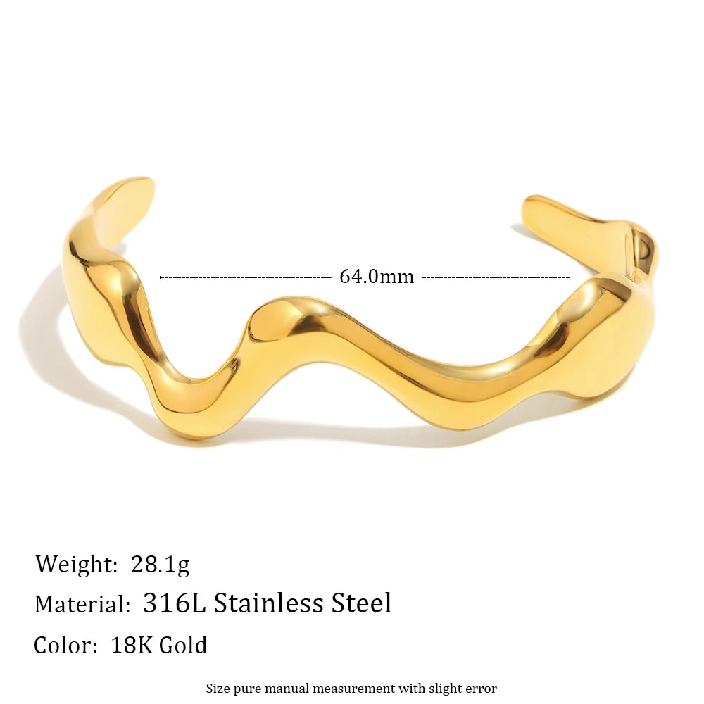 18K Gold Geometric Wave Cuff Bracelet