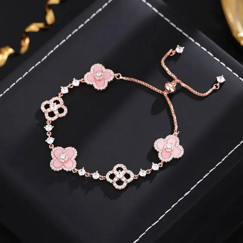 Pink Four-Leaf Clover Bracelet