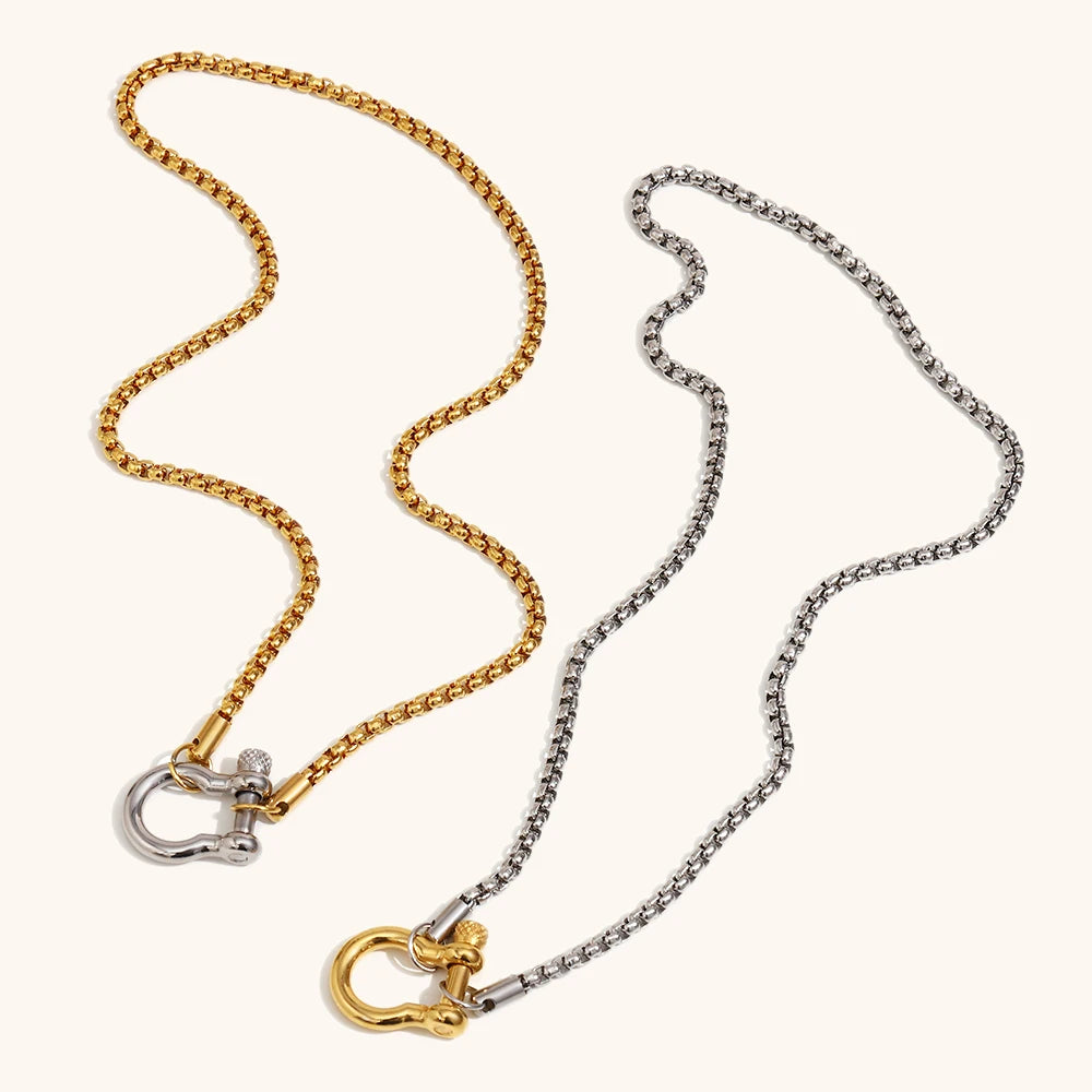 Square Pearl Chain Necklace with U-Shaped Buckle