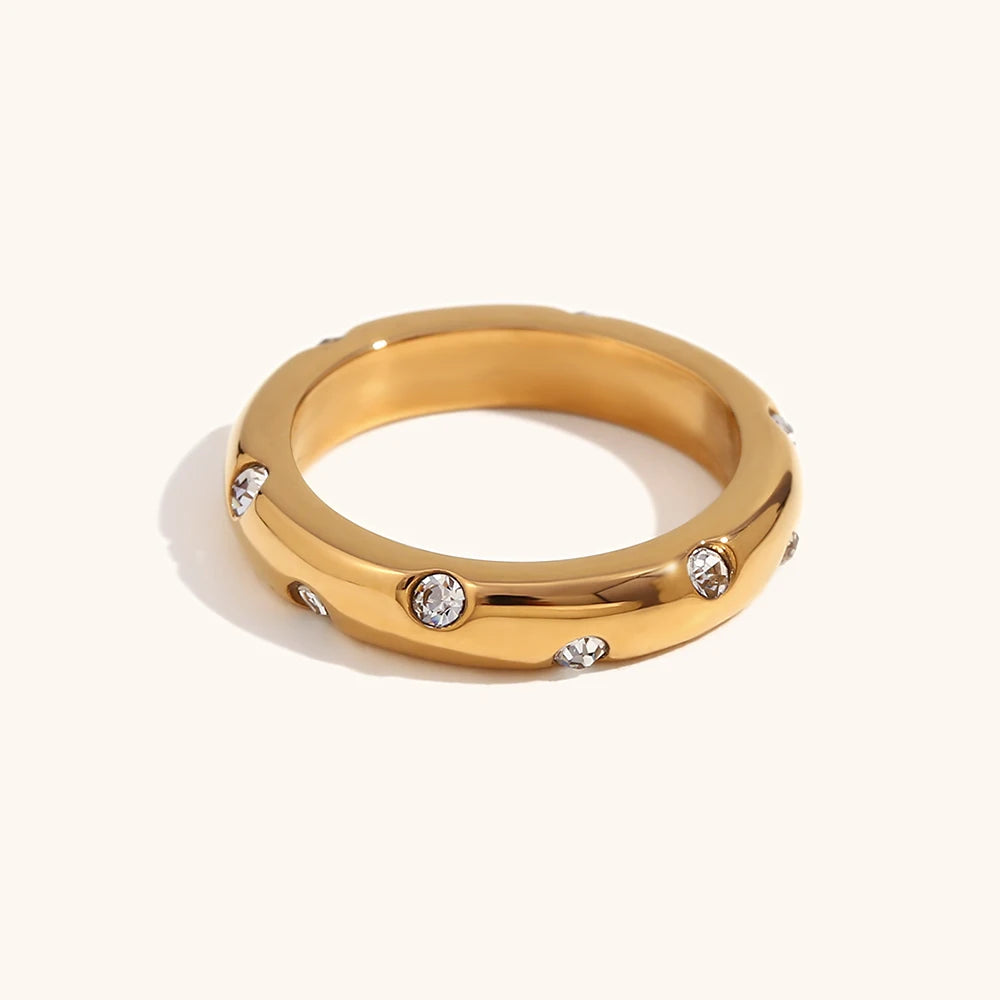18K Gold Cubic Zirconia Stainless Steel Ring