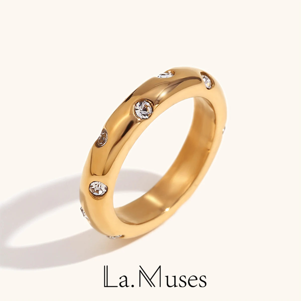 18K Gold Cubic Zirconia Stainless Steel Ring