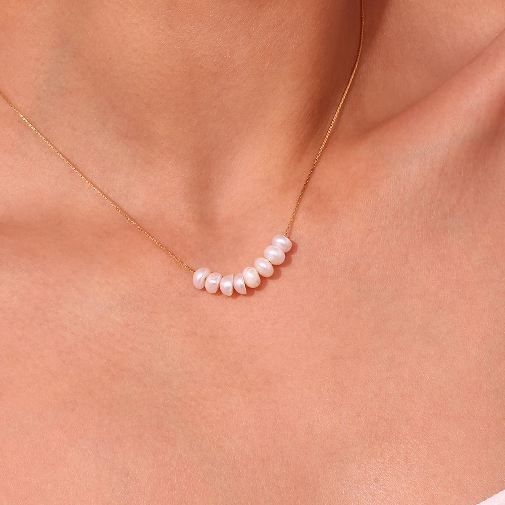 Natural Pearl Beaded Thin Chain Necklace