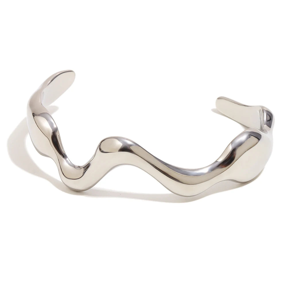 18K Gold Geometric Wave Cuff Bracelet