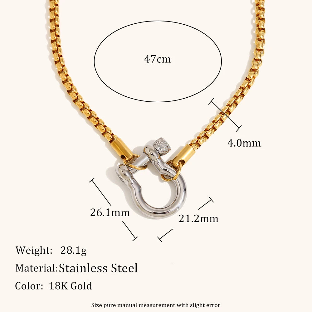 Square Pearl Chain Necklace with U-Shaped Buckle