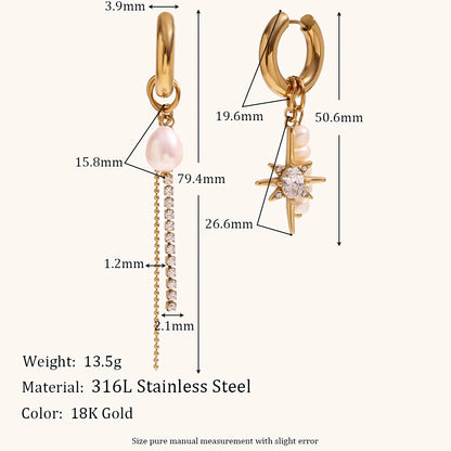 Asymmetric Diamond & Pearl Charm Hoop Earrings