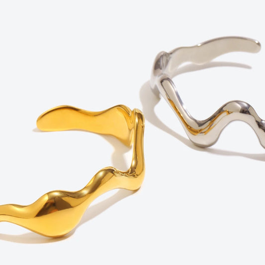18K Gold Geometric Wave Cuff Bracelet