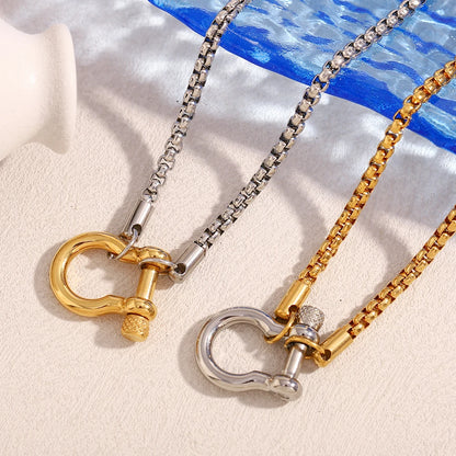 Square Pearl Chain Necklace with U-Shaped Buckle