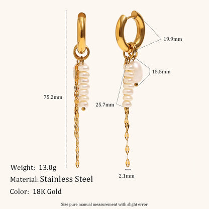 Asymmetric Diamond & Pearl Charm Hoop Earrings