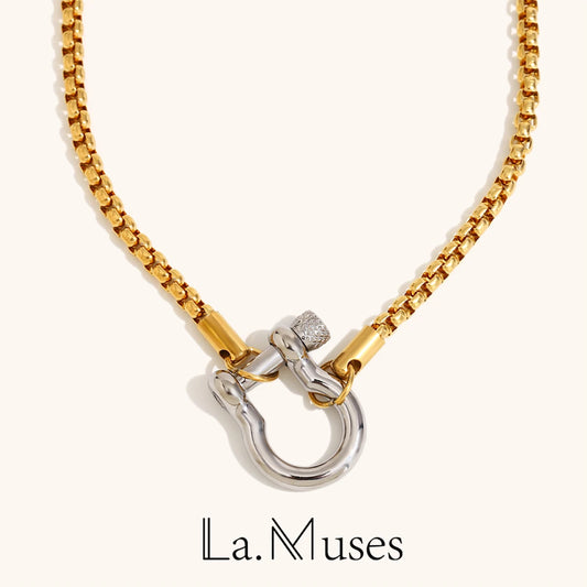 Square Pearl Chain Necklace with U-Shaped Buckle