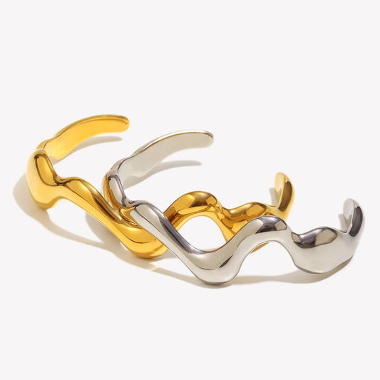 18K Gold Geometric Wave Cuff Bracelet