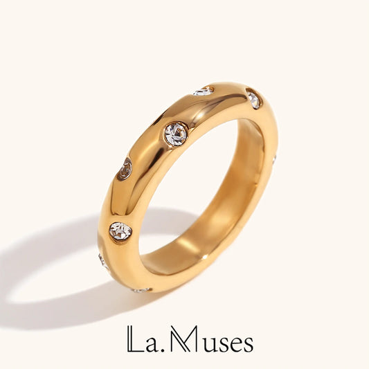 18K Gold Cubic Zirconia Stainless Steel Ring