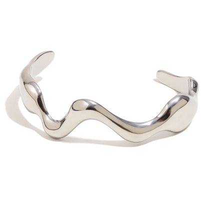 18K Gold Geometric Wave Cuff Bracelet