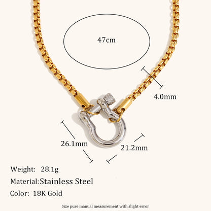 Square Pearl Chain Necklace with U-Shaped Buckle